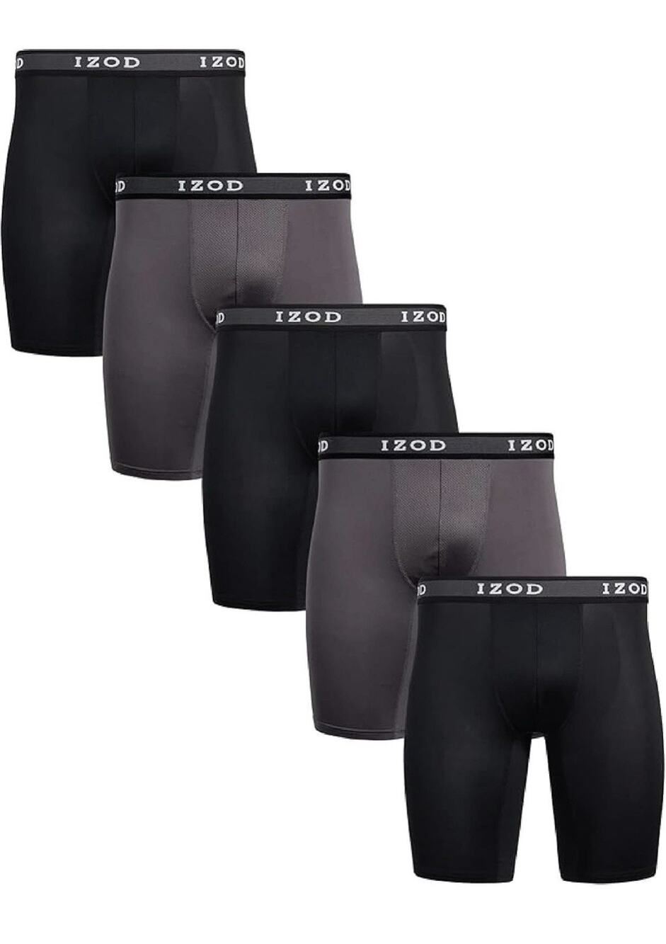 IZOD Men’s Boxer Briefs 5 Pk Performance Stretch Long 9” Inseam Contour Pouch LG